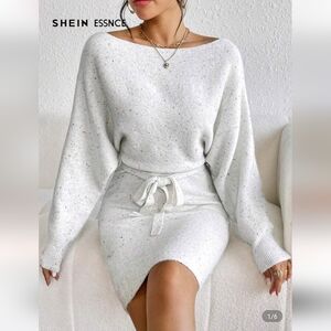 SHEIN Cream Midi Dress with Speckled Design